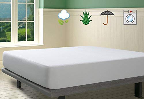 Savel - Mattress Cover (120x190/200 cm) Small Double Size | Aloe Vera | Waterproof Mattress Protector - White
