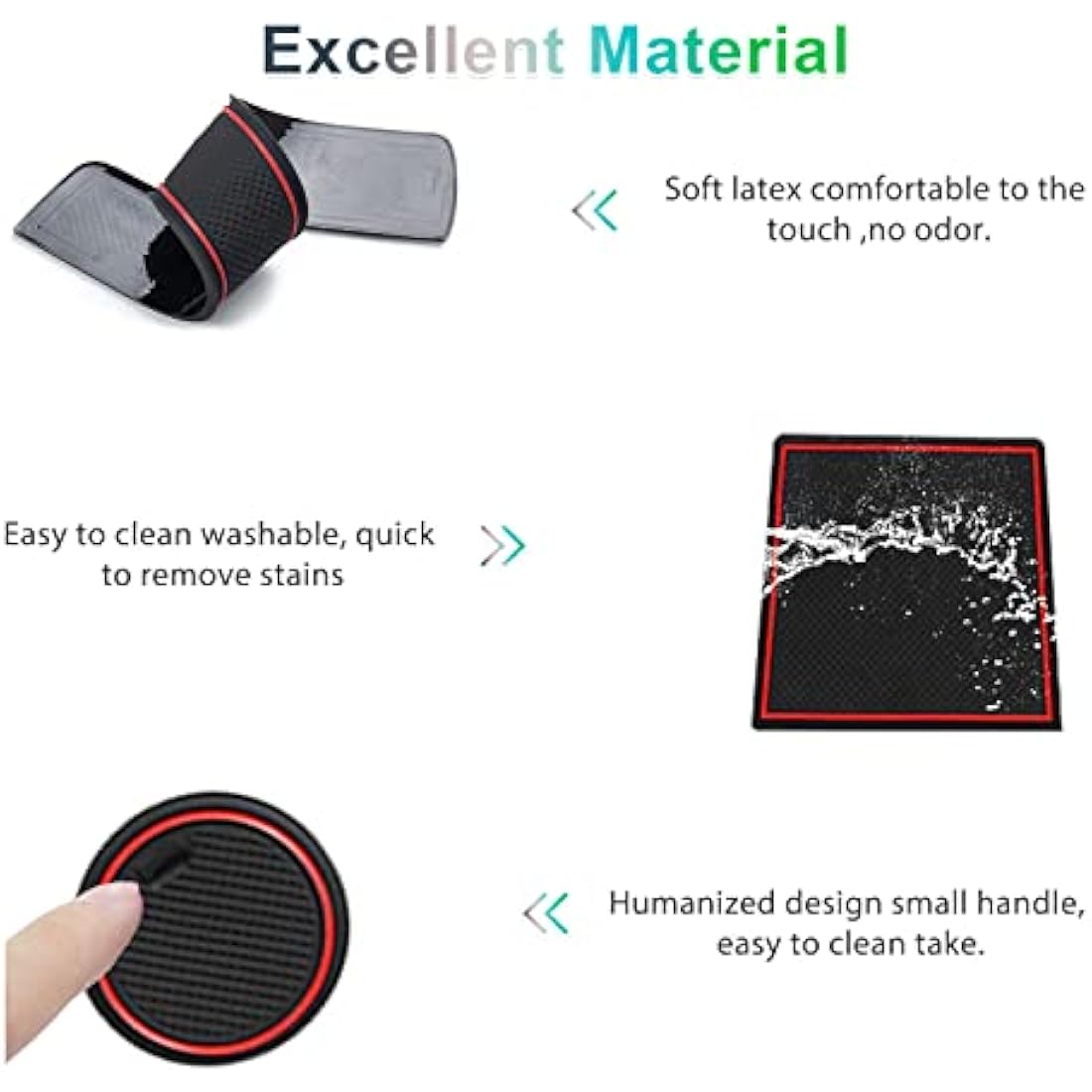 Gafat V W Up/Skoda Citigo 2013-2023 Non-Slip Centre Console & Door Seam Rubber Mats, Cup Holder & Storage Box Mat (Red)
