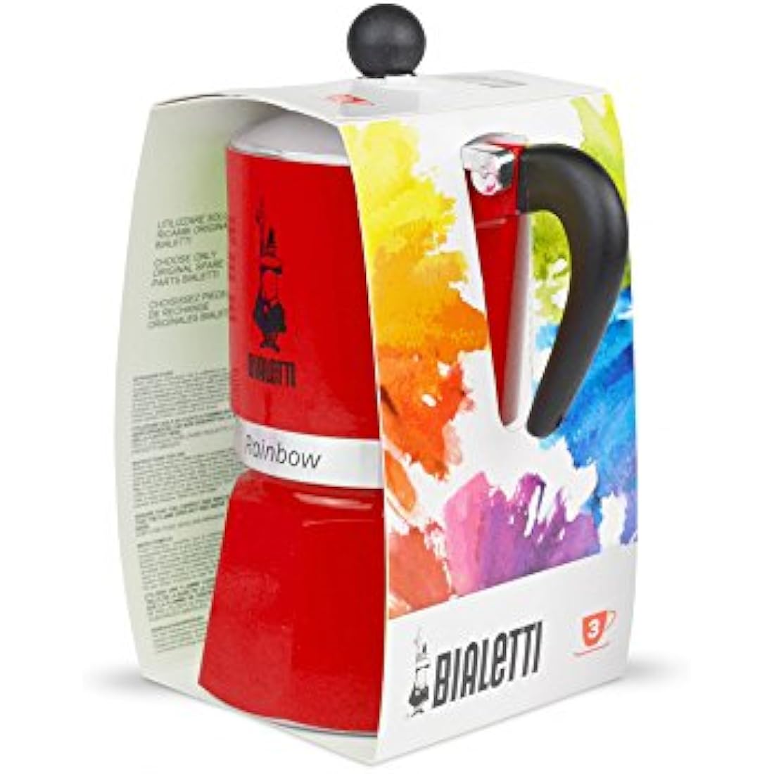 Bialetti Rainbow Caffettiera Colorata, Alluminio, Rossa, 3 Tazze,Red,30 x 20 x 15 cm