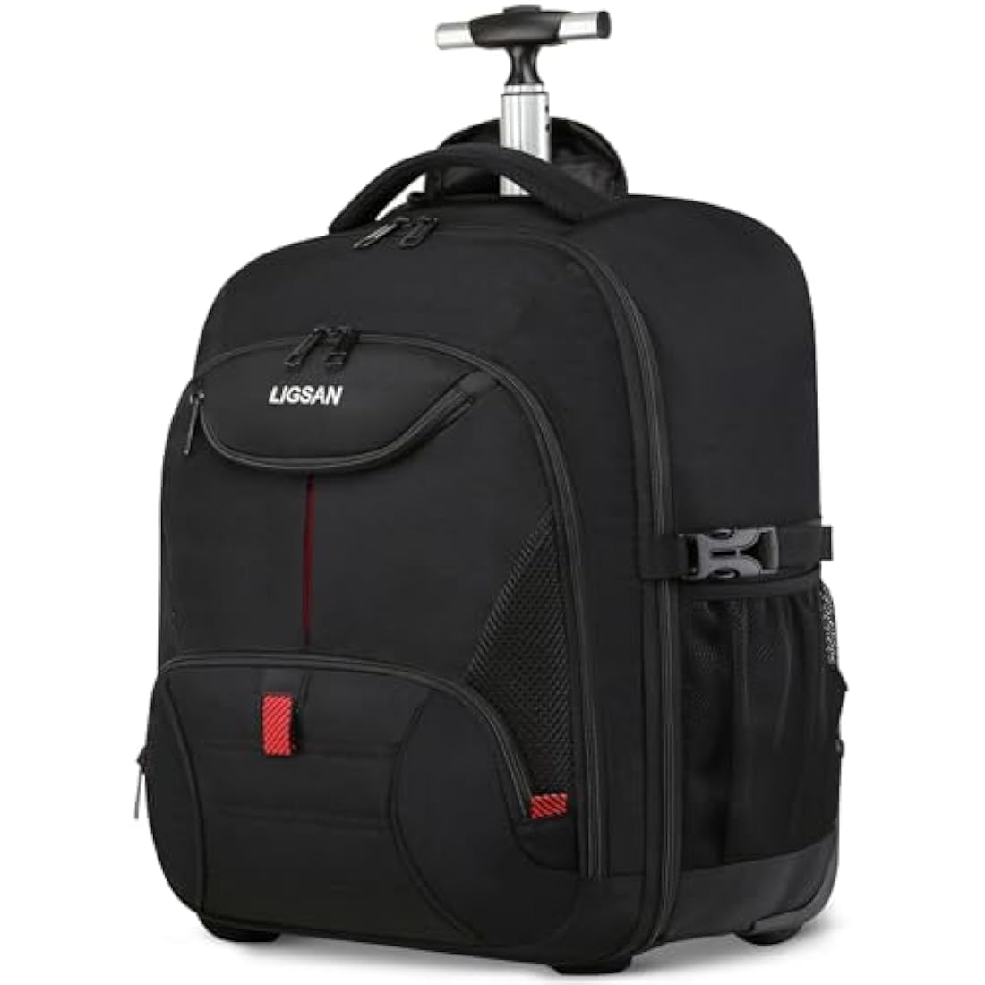 LIGSAN Travel Backpack with Wheels, 17inch Wheeled for Men Women Rolling Laptop Bags on Wheels Waterproof Rucksack Cabin Bag Trolley Suitcase Business College School Bag, Black