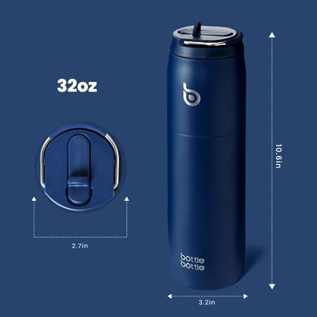 Bottle Bottle Insulated Water Bottle 950ml(32oz) with Straw and Lid for Sports and Gym Stainless Steel Metal Drink Flask for Hot Water with Handle (Indigo Blue)