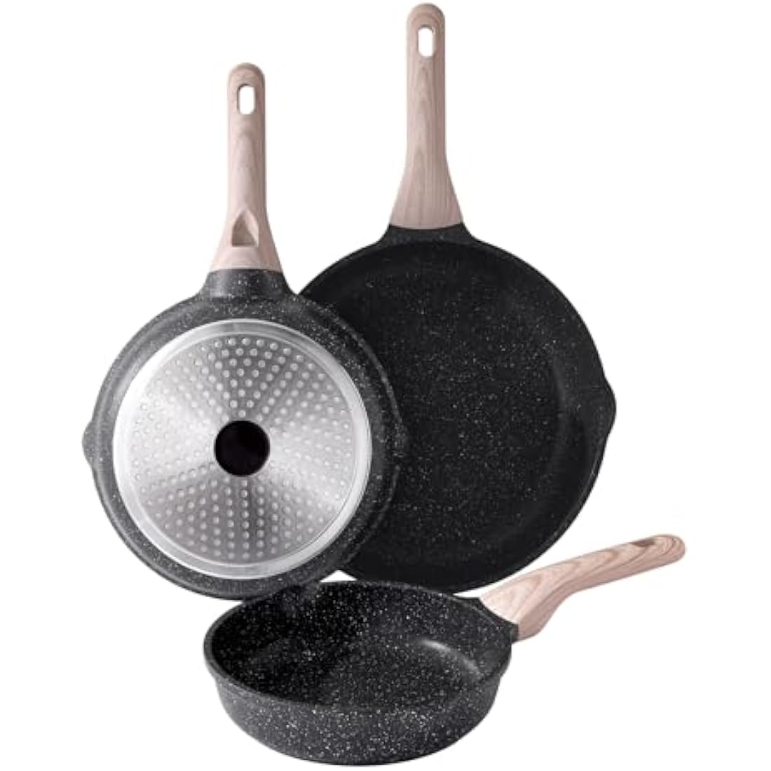 Kordisen Nonstick Frying Pan Set, 3 Piece Skillet Set, Healthy Induction Cooking Pan, Stay-Cool Handle, Compatible with All Stovetops, PFOA Free (20/24/28cm)