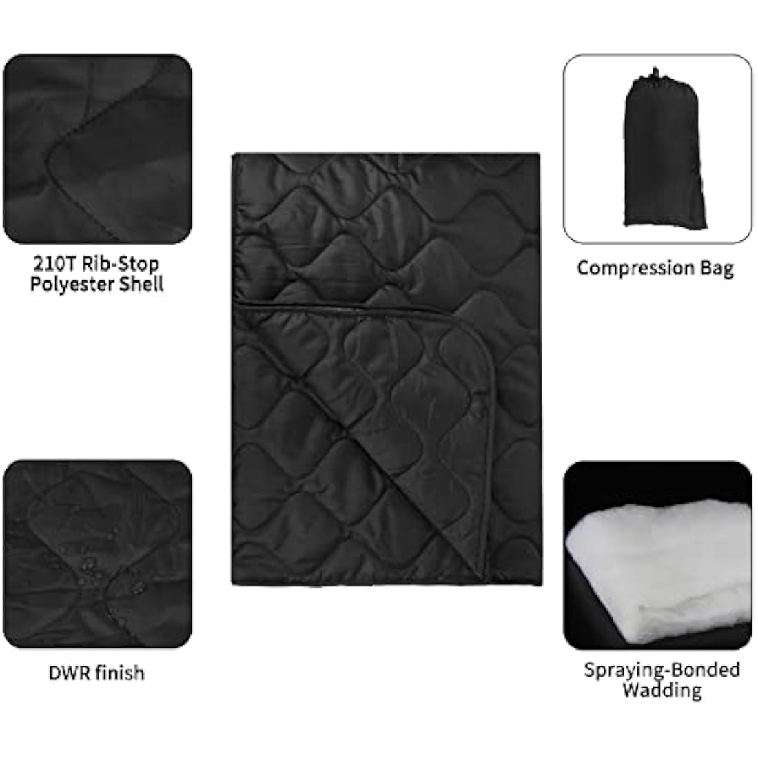 Tongcamo Poncho Liner Military Woobie Outdoor Camping Woobie Blanket for Travel, Beach, Grass, Picnic, Car Emergency, Outdoor, Survival