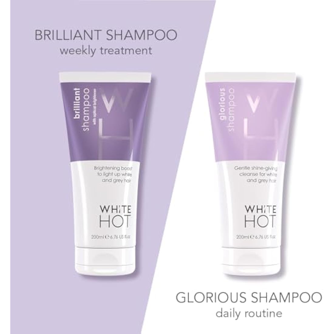 White Hot Cleanse & Condition Trio: brightening hair care regime to cleanse & add gloss to white & grey hair, purple shampoo