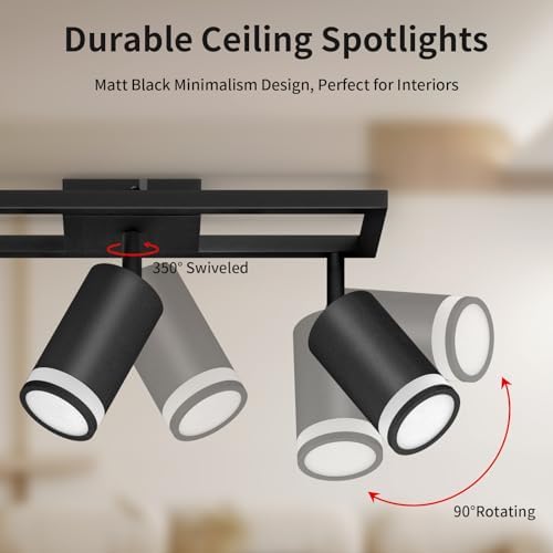 Dehobo GU10 Ceiling Lights LED Kitchen, Black Ceiling Spotlights 3 Flames Swiveling 350°, Ceiling Spotlight Bar Spotlighting for Kitchen Bedroom Living Room, No Bulb