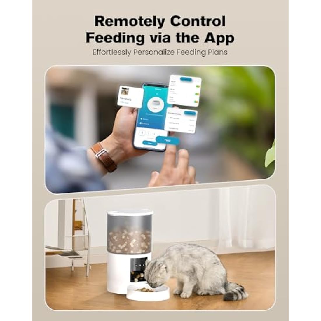 Automatic Cat Feeder Cat Food Dispenser with Timer: Auto Cat Bowls APP Control - Electric Dog/Cat Feeder with 2.4GHz WiFi 10s Voice Recorder Lockable Lid for Small Animals White 4L