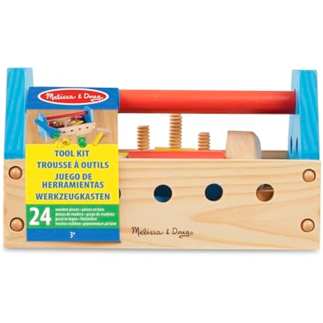 Melissa & Doug Take-Along Tool Kit Wooden Construction and Building Set (24 pcs) Pretend Play Toy for Kids Age 3+