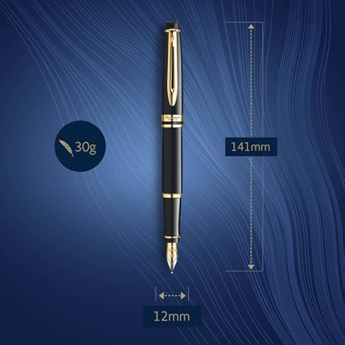 Waterman Expert Fountain Pen | Gloss Black with 23k Gold Trim | Medium Nib | Gift Box
