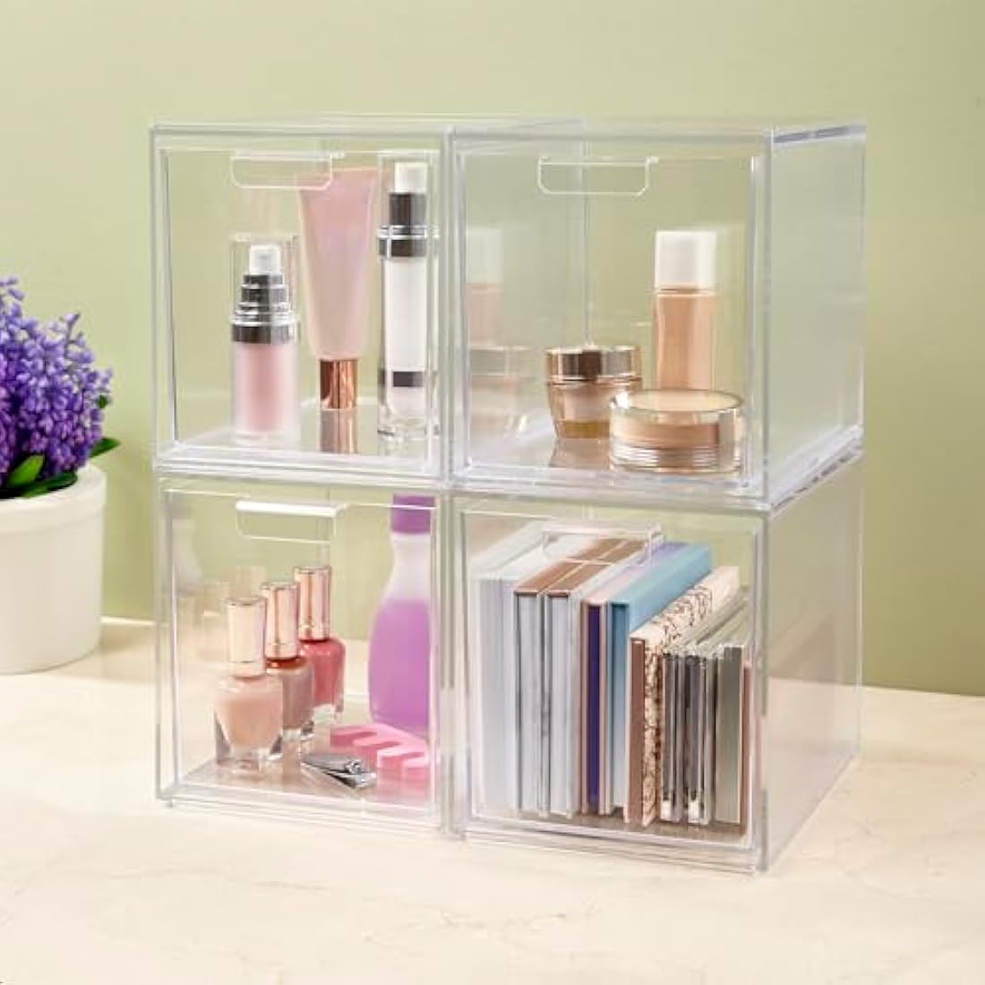 STORi Audrey Stackable Cosmetic Organizer Drawers 6-3/4" Tall | set of 2 Clear