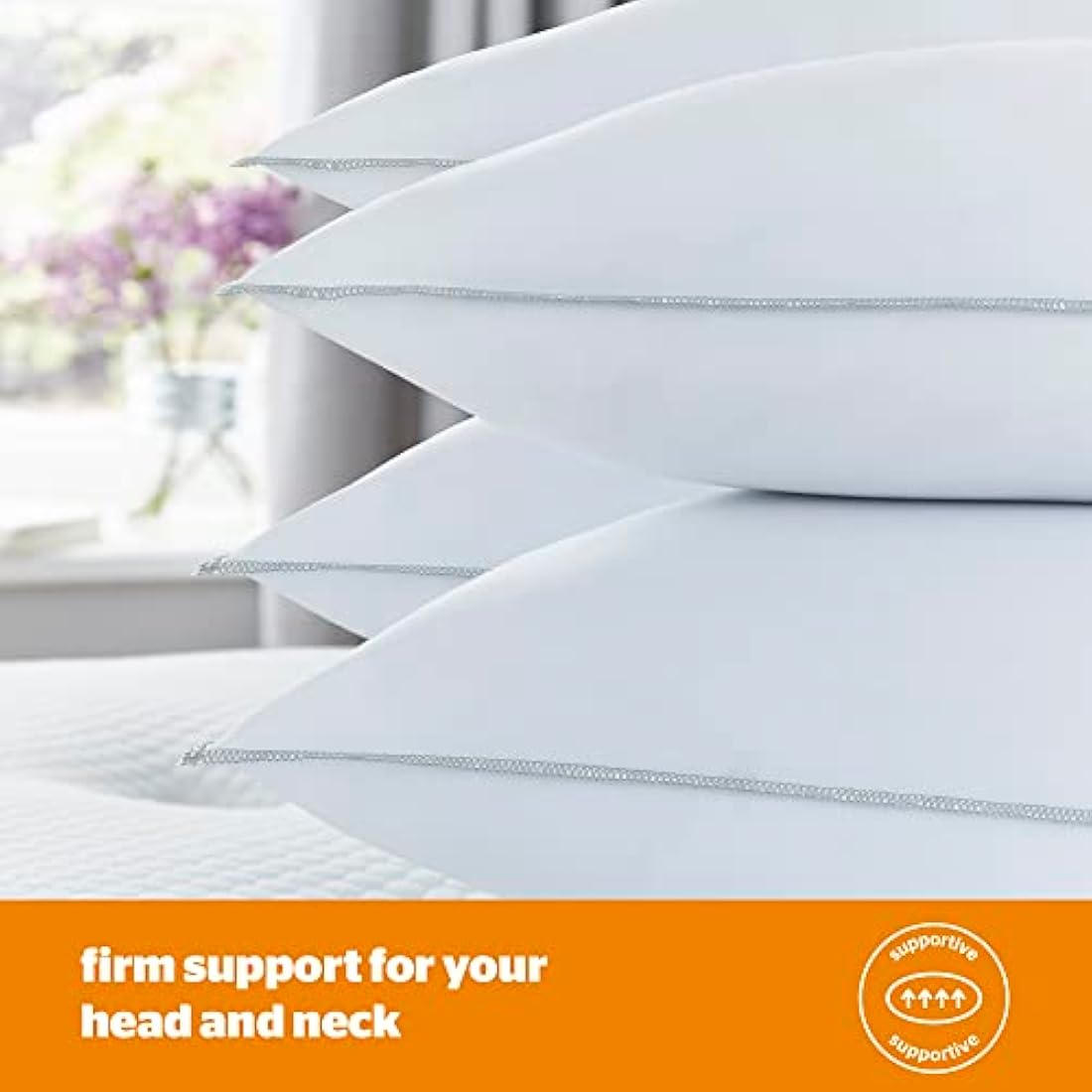 Silentnight Firm Support Pillows 4 Pack - Firm Pillows Ideal for Back and Side Sleepers with Fibre Core Centre for Head and Neck Support - Hypoallergenic - Pack of 4,White