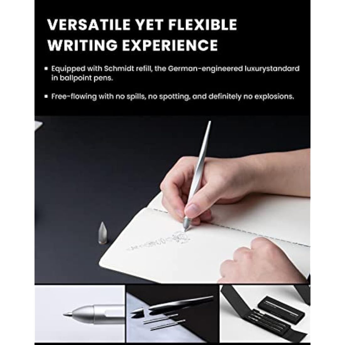 novium Hoverpen Interstellar Edition - Luxury Pen Made With Aerospace Alloys, Unique Aesthetic, Free Spinning Executive Pen, Desk Decor, Best Boss Gifts for Women (Starlight Silver, 18K-Gold)