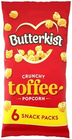 Butterkist CRUNCHY TOFFEE Popcorn 6x20g Snack Packs, Case of 12 - Gluten free, Source of Fibre, Made from Wholegrains, No Artificial Colours or Flavours, Suitable for Vegetarians
