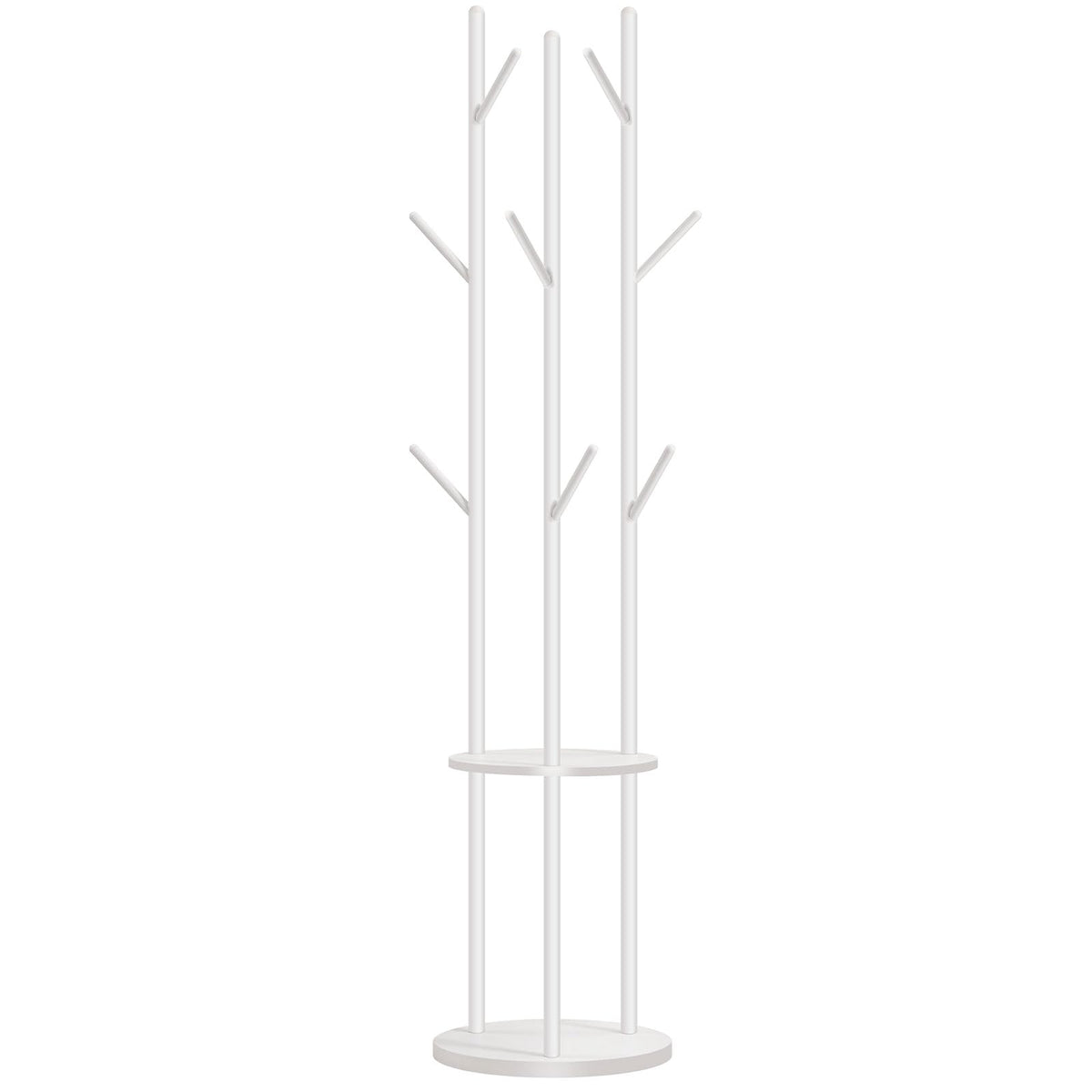 HOOBRO Coat Stand, Coat Rack for Hallway, Freestanding Coat Rack Stand with 8 Hooks, Storage Shelves, Hall Trees for Clothes, White EWT33YM01