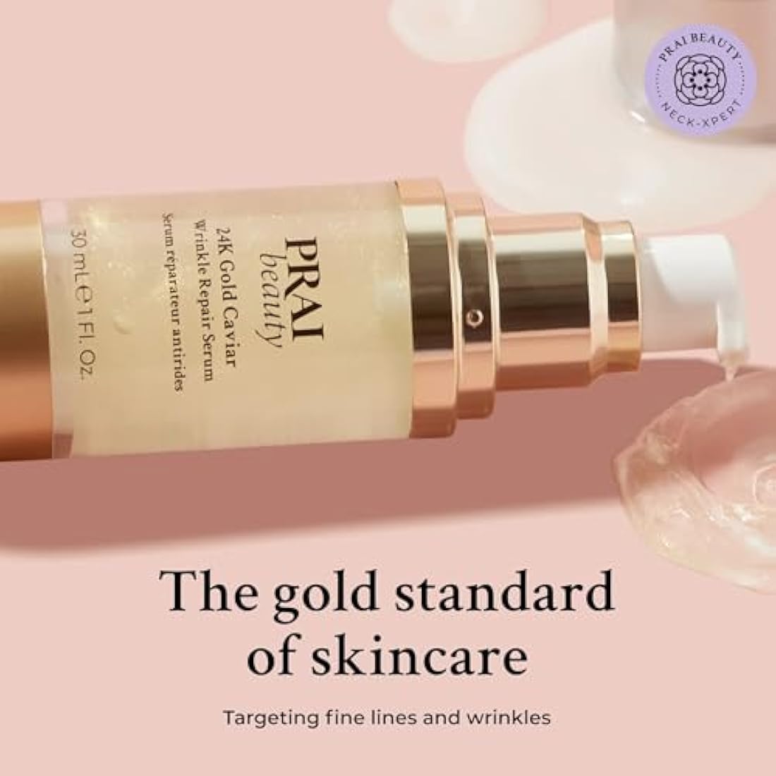 PRAI 24k Gold Caviar Wrinkle Repair Serum 30ml - Intensive Real 24K Gold - Advanced Anti-Aging, Anti-Wrinkle Skincare - Hydrates, Firms & Brightens Skin - With Hyaluronic Acid - Younger Skin