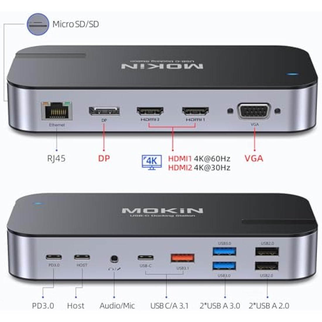 USB C Docking Station Dual Monitor with 65W Power Adapter 16 in 1 Laptop Docking Station Quad Monitor USB C Dock with Dual HDMI DisplayPort, VGA, 6 USB C/A, RJ45, 100W PD, Audio, SD/TF for Dell HP