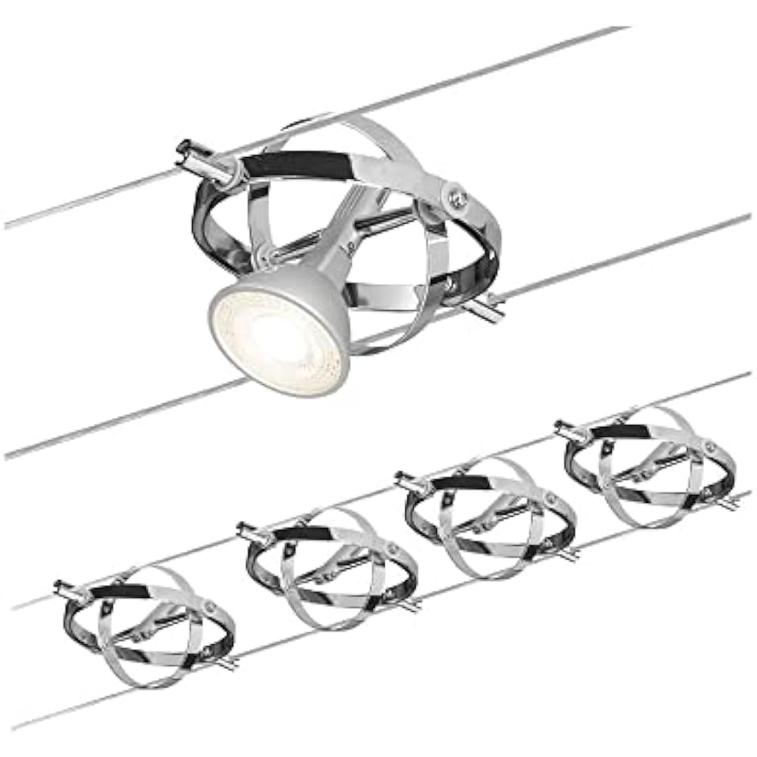 Paulmann 94144 Cable Lighting System – Cardan Set, Extendable Max 4 x 10 Watt Matt Chrome/Chrome Wire Suspension Lamps Without Bulbs