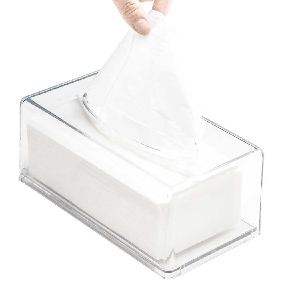 GRACECOTT Square Clear Acrylic Tissue Box, Rectangular, Modern Minimalistic, Transparent, Acrylic, Bathroom Facial Napkin Box Holder, Multi-Purpose