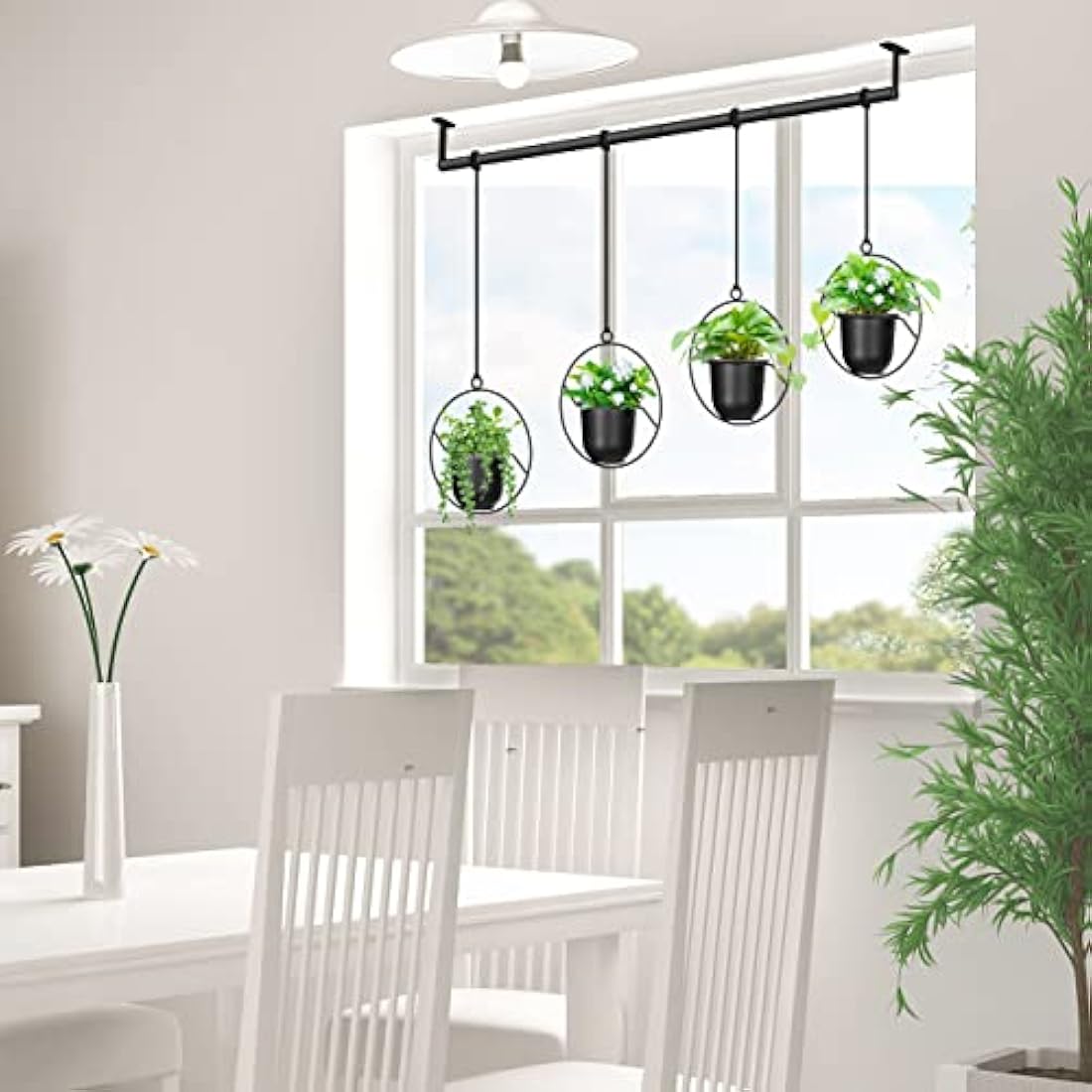 Mutool Hanging Planter Pots for Indoor Herb Garden, 4 Pack With Melamine Planters, Rope & Modern Wall and Ceiling Plant Holder, Black