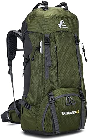 Bseash 60L Waterproof Hiking Camping Backpack with Rain Cover, Lightweight Outdoor Sport Travel Daypack Rucksack for Climbing Skiing