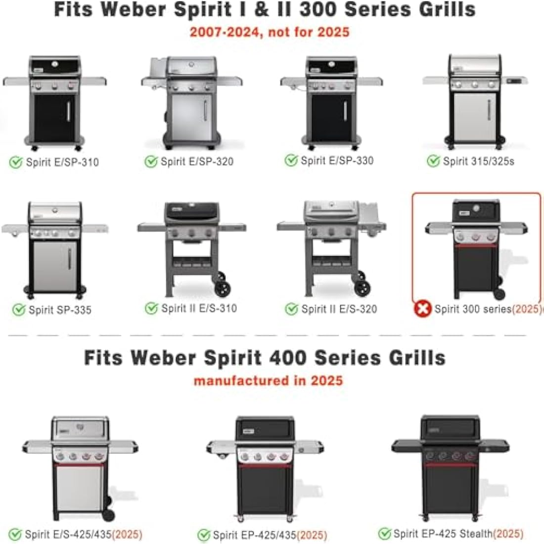 onlyfire Porcelain Enameled Steel Cooking Grates for Weber Spirit I & II 300 Series Gas Grills, Spirit 400 Series, Spirit 700, BBQ Replacement Grill Grate Fits Weber 7525/7638/7639, 2 Pcs