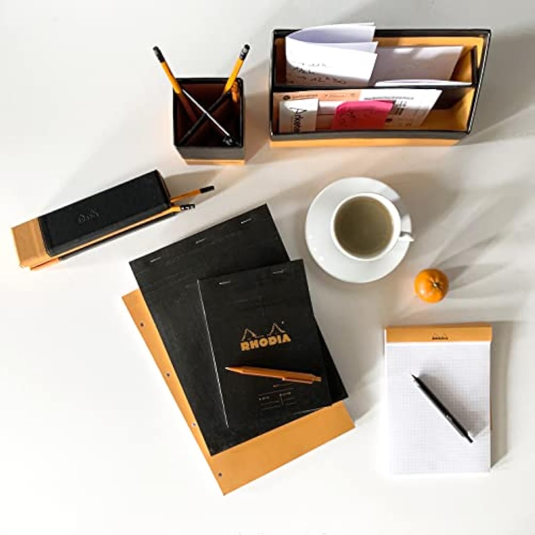 RHODIA 182009C - Stapled Notepad N°18 Black - A4 - Small Squares - 80 Detachable Sheets - 80G Clairefontaine Paper - Coated Card Cover - Pack of 5 pads