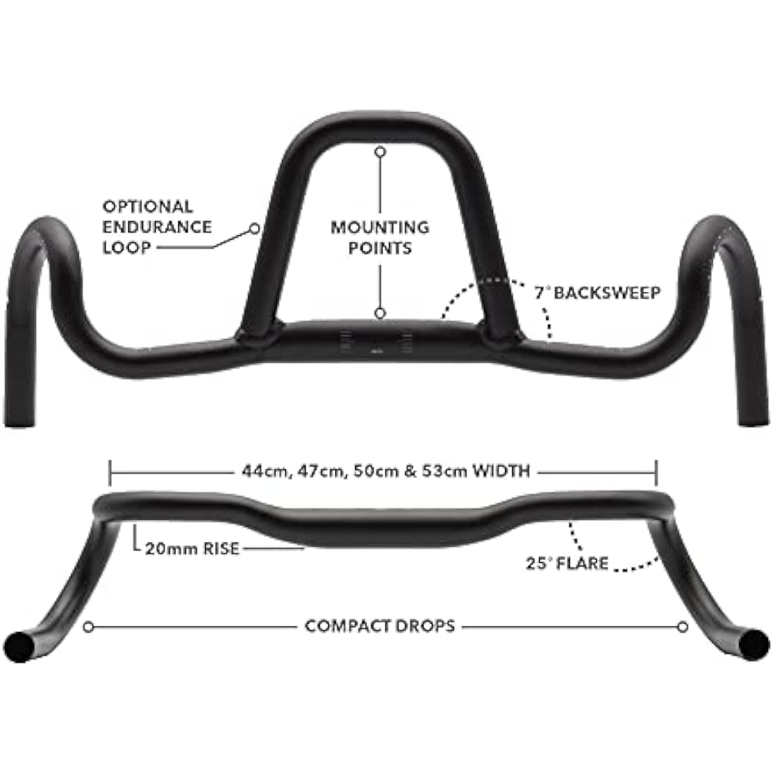 REDSHIFT Kitchen Sink Bike Drop Bar Handlebar for Road Bikes, Bicycle Gravel Handlebars, Aluminum, 31.8mm Clamp, 53cm Width, 20mm Rise, Cycling Gear Biking Accessories