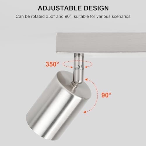 Ketom Adjustable 4 Way Ceiling Spotlight Fitting - GU10 LED Ceiling Light Rotatable - Indoor Spotlights Ceiling Lights - Modern Matt Nickel Metal Ceiling Spotlight - GU10 Bulb Base - Bulb Not Included