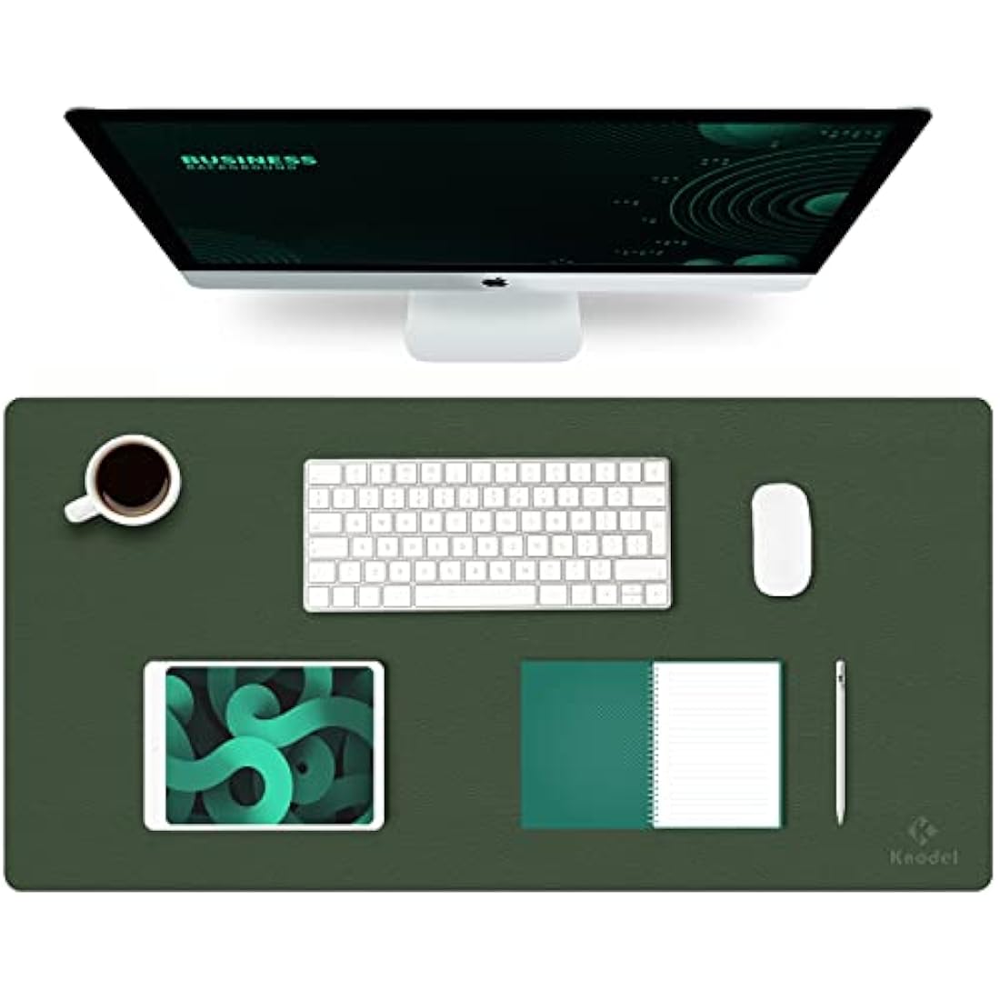 K KNODEL Large Office Leather Desk Mat, Mouse and Keyboard Pad, Computer and Laptop Mat, Desktop Protector and Cover, Writing Pad and Blotter (80x40cm, Dark Green)