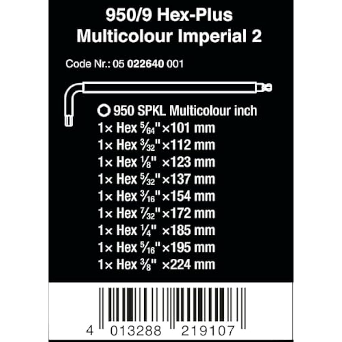 Wera 05022640001 950/9 Hex-Plus Multicolour Imperial 2, 9-teilig