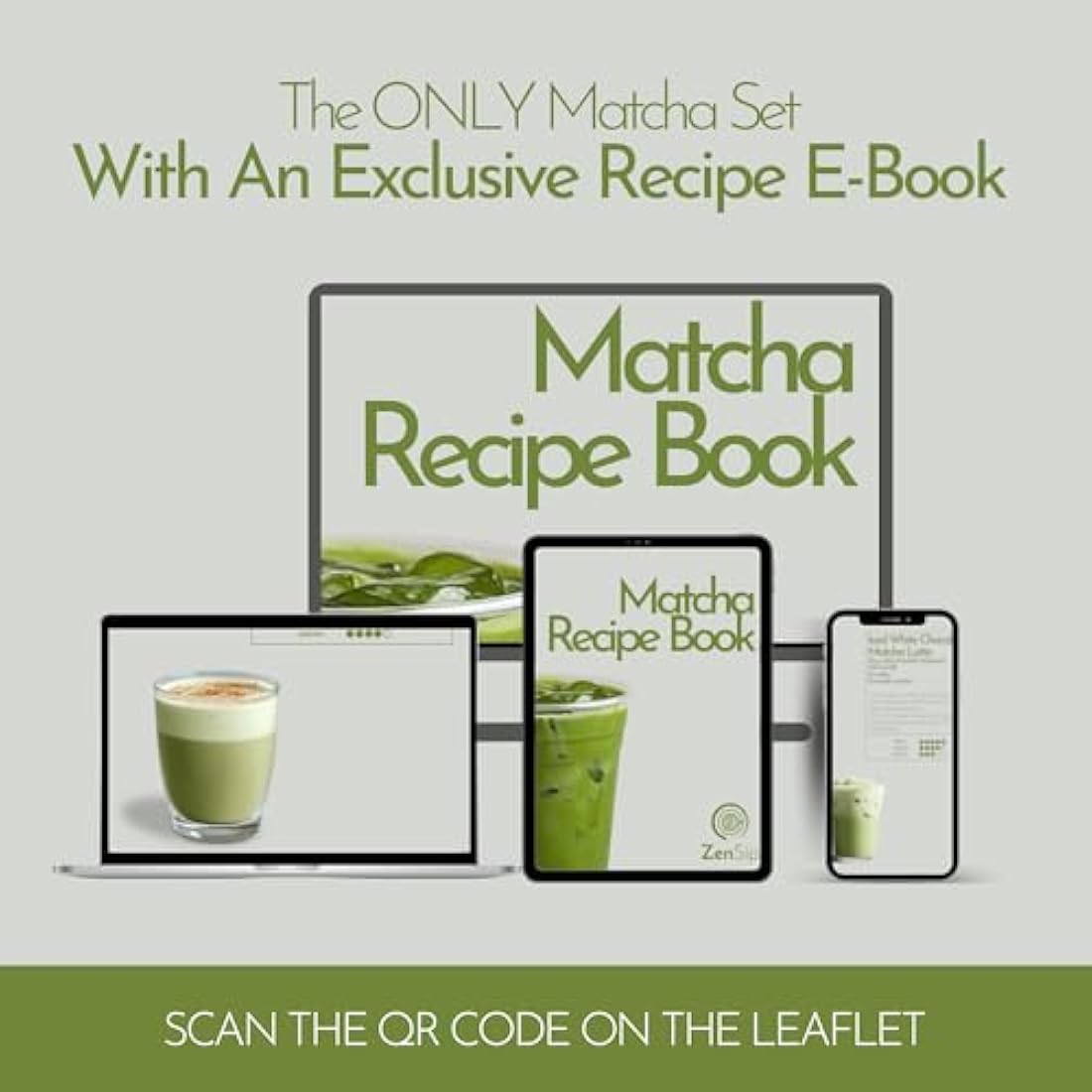 ZenSip Matcha Set - Matcha Whisk and Holder, Matcha Bowl and Matcha Scoop - 4pcs Matcha Kit with Recipe Ebook, Premium Material - Essential Matcha Whisk and Bowl for Perfect Matcha Tea Set