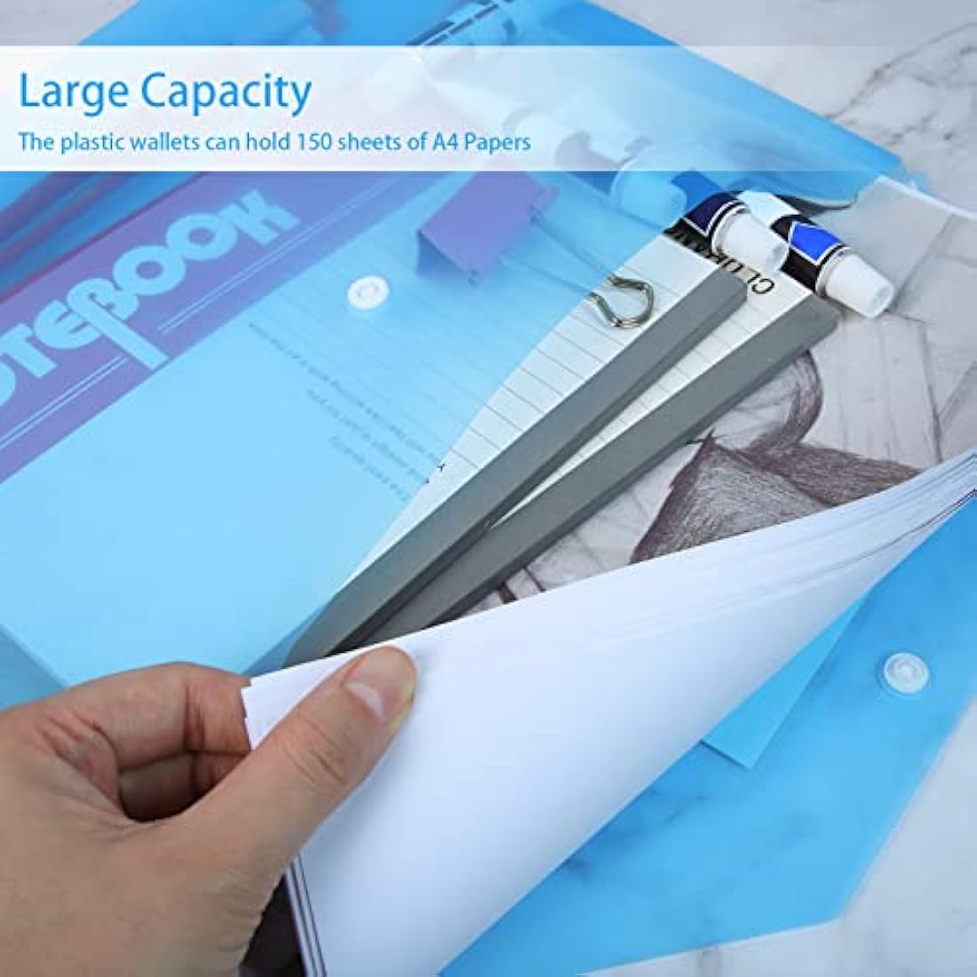 Plastic Wallets - A4 Plastic Folders Document File Folder Plastic Popper Wallet with Label Pocket- 36PCS