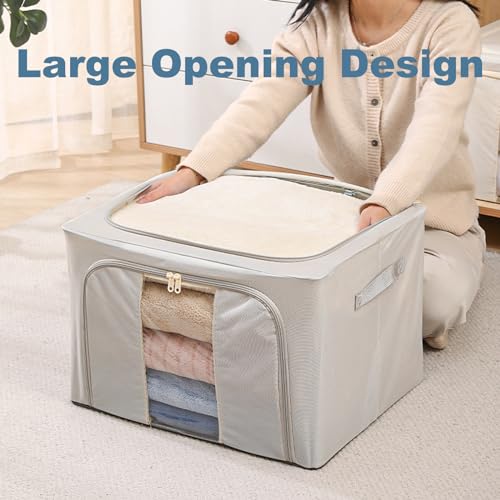 Goesort 6 Pack Clothes Storage Boxes with Steel Frame Support, 66L Moving Bag Wardrobe Storage Organiser Packing Boxes for Moving House with Clear