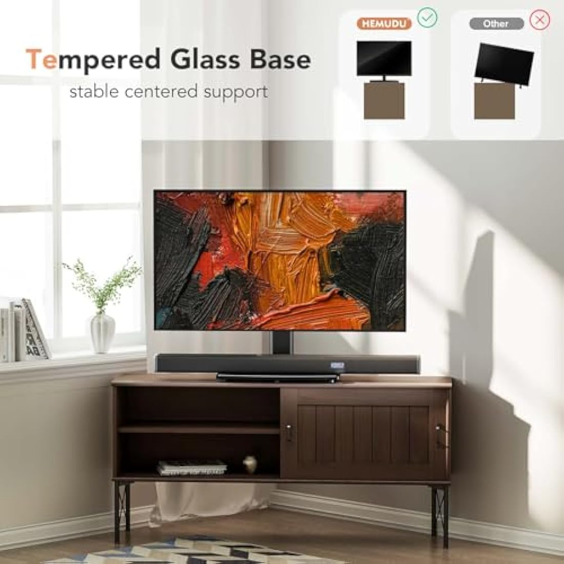 Universal Swivel TV Stand/Base Table Top TV Stand for 21 to 55 inch TVs with 90 Degree Swivel, 4 Level Height Adjustable, Heavy Duty Tempered Glass Base, Holds up to 45kgs, HT02B-002