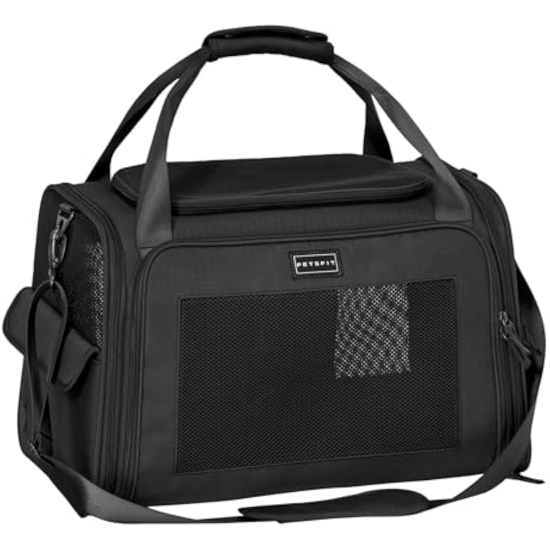 Petsfit Pet Carrier for Cat and Small Dogs, Dog Carriers Quadrangle Oxford Fabric and Ventilation Mesh, Cat Carriers Large Space with Expandable Mat, Black