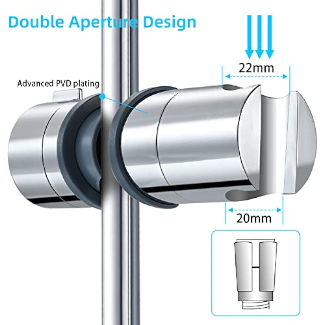 Shower Head Holders, BBLIKE Hand Shower Bracket Replacement 16-19MM Adjustable Replacement Shower Holder Chrome Plated Shower Bracket (16-19mm), Grey