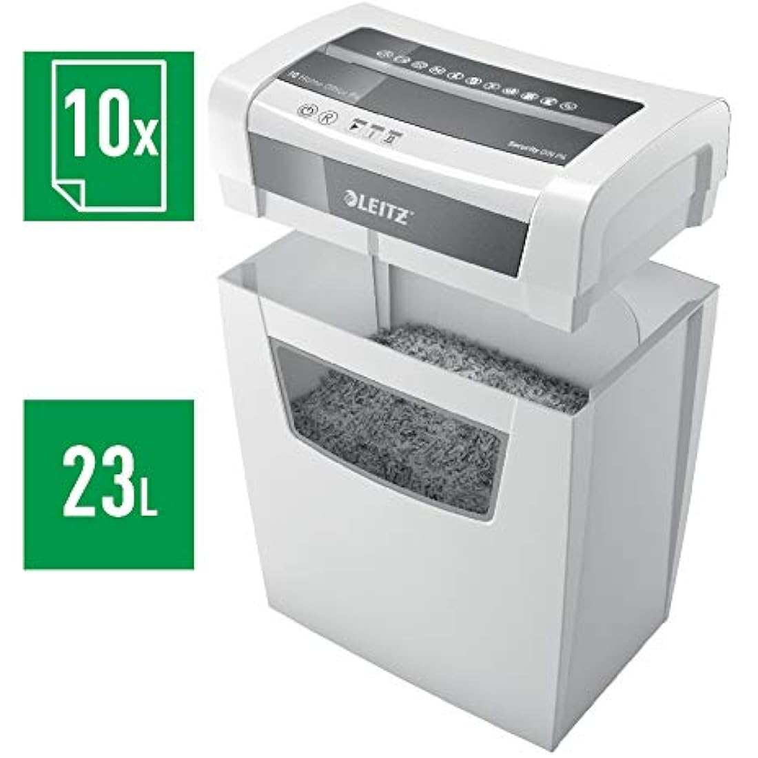 Leitz IQ Home Office Cross Cut Paper Shredder, Shreds 12-10 Sheets (70-80 gsm), 23L Bin, White, 80091000
