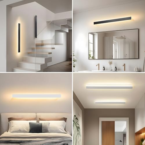 ZTWLEED 120CM Long Wall Light Interior,44W LED Wall Lamp Interior,RA≥80 Tricolor Lighting Mode Living Room Lamp,Black Wall Lamp for Living Room Bedroom Stairs Hallway AC220V