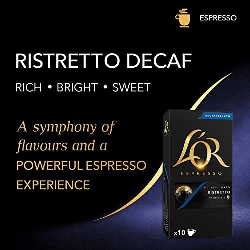 L'OR Espresso Ristretto Decaf Coffee Pods x10 Intensity 9 (Pack of 10, Total 100 Capsules)