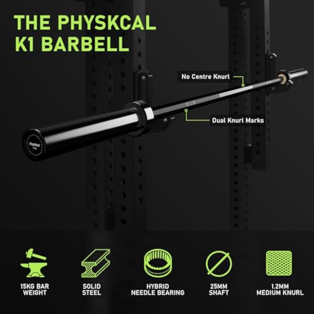 PhysKcal Olympic Barbell, 15kg/20kg Multipurpose Bar, 6.6ft/7.2ft Men's and Women’s Barbell for Weightlifting Powerlifting, 2 Inches Barbell Bar for Squat, Bench Press, Deadlift