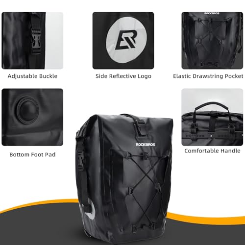 ROCKBROS Bike Pannier Bag 25L-32L 100% Waterproof Rear Rack Bike Bag Bicycle Bag for Rear Carrier Bike Handbag for Cycling Touring Travelling (Green)