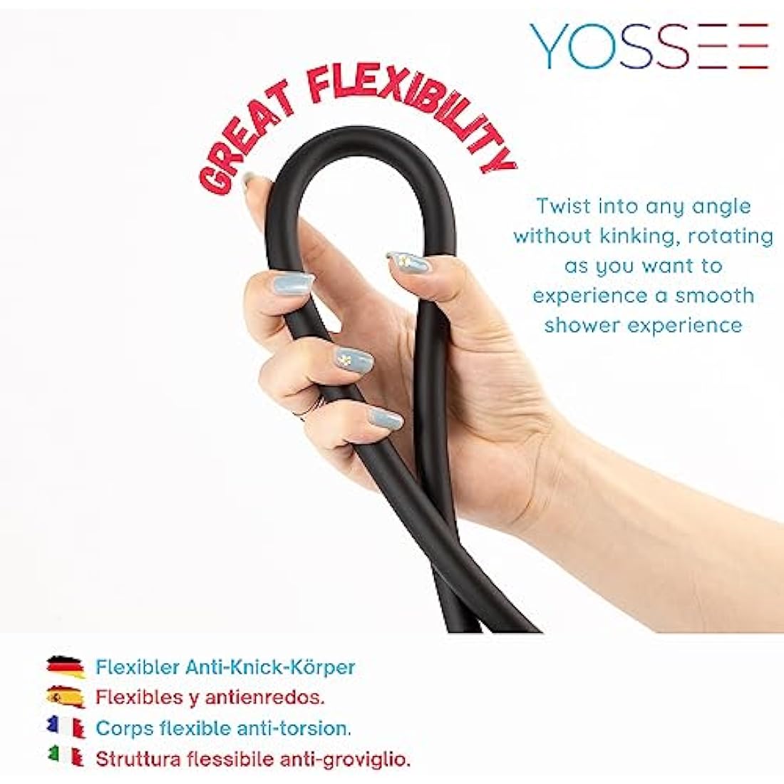 YOSSEE PVC Smooth Shower Hose 1.5M / 59 Inch with Anti-Twist Brass Connections - Universal Replacement, Flexible, Kink and Leak Proof (Black)