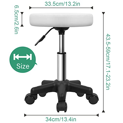 FURWOO Round Rolling Stool with Wheels Height Adjustable Stool Spa Stool for Salon Massage Home Kitchen White