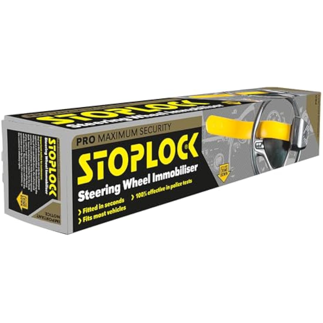 Stoplock 'Pro' Car Steering Wheel Lock W/Keys HG 149-00 - Anti-Theft Security Device - Vehicle Crime Prevention, Black and Yellow (Pack of 1)