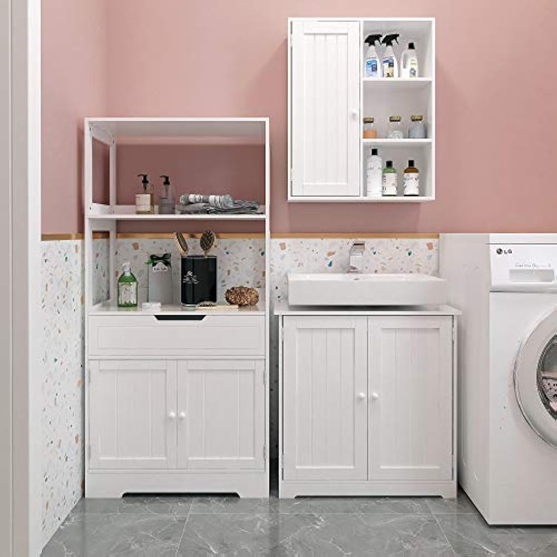 Mondeer Under Sink Cabinet,Bathroom Floor Cabinet with 2 Doors and 2 Shelves Wooden Space Saving Free Standing 60 x 30 x 60 cm White
