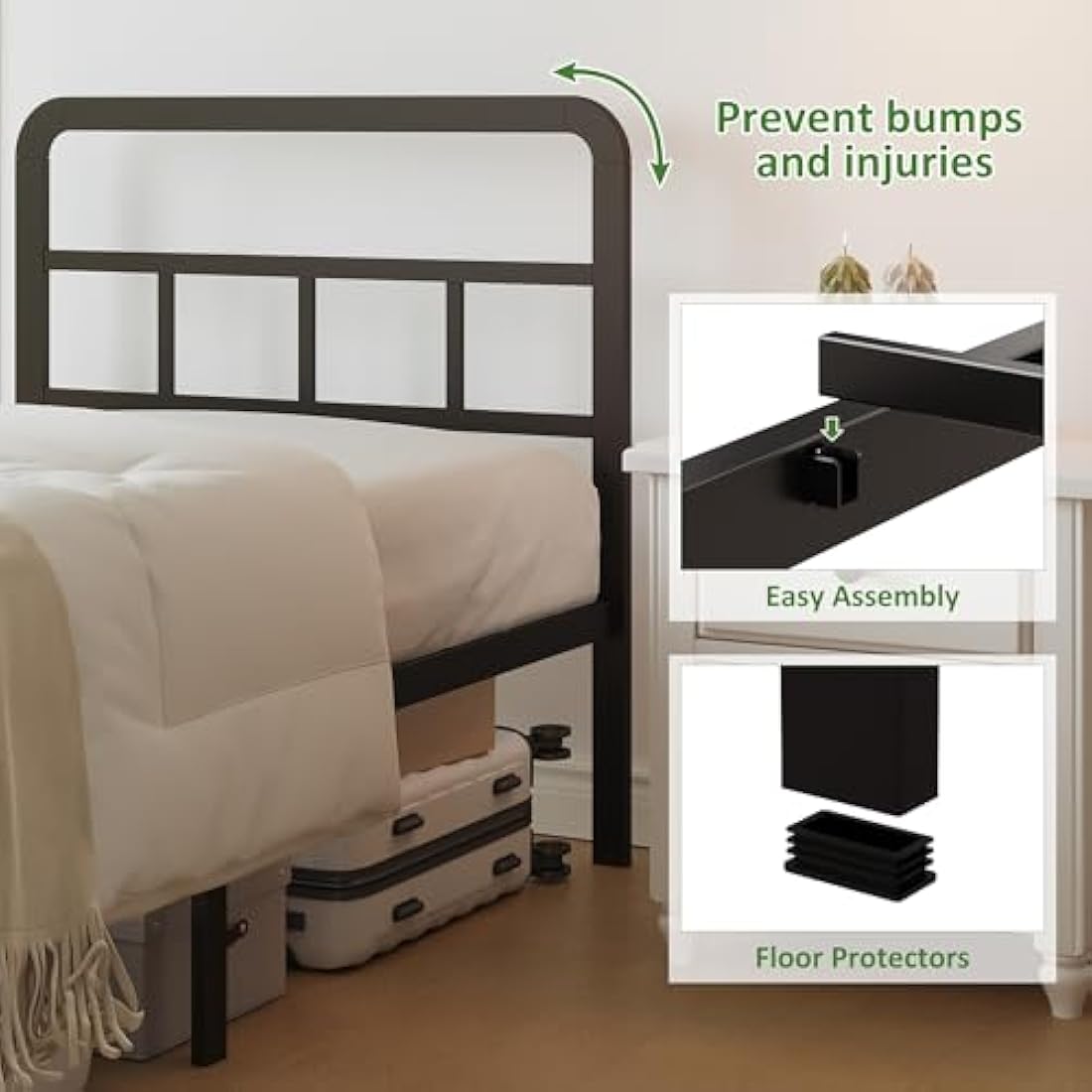 Lutown-Teen Super King Bed Frame 6ft with Curved Headboard, Heavy Duty Metal Bed Frames Super King Size with Steel Slats, 36 cm High, Ample Storage Underneath, Noise Free, Easy Assembly, Black