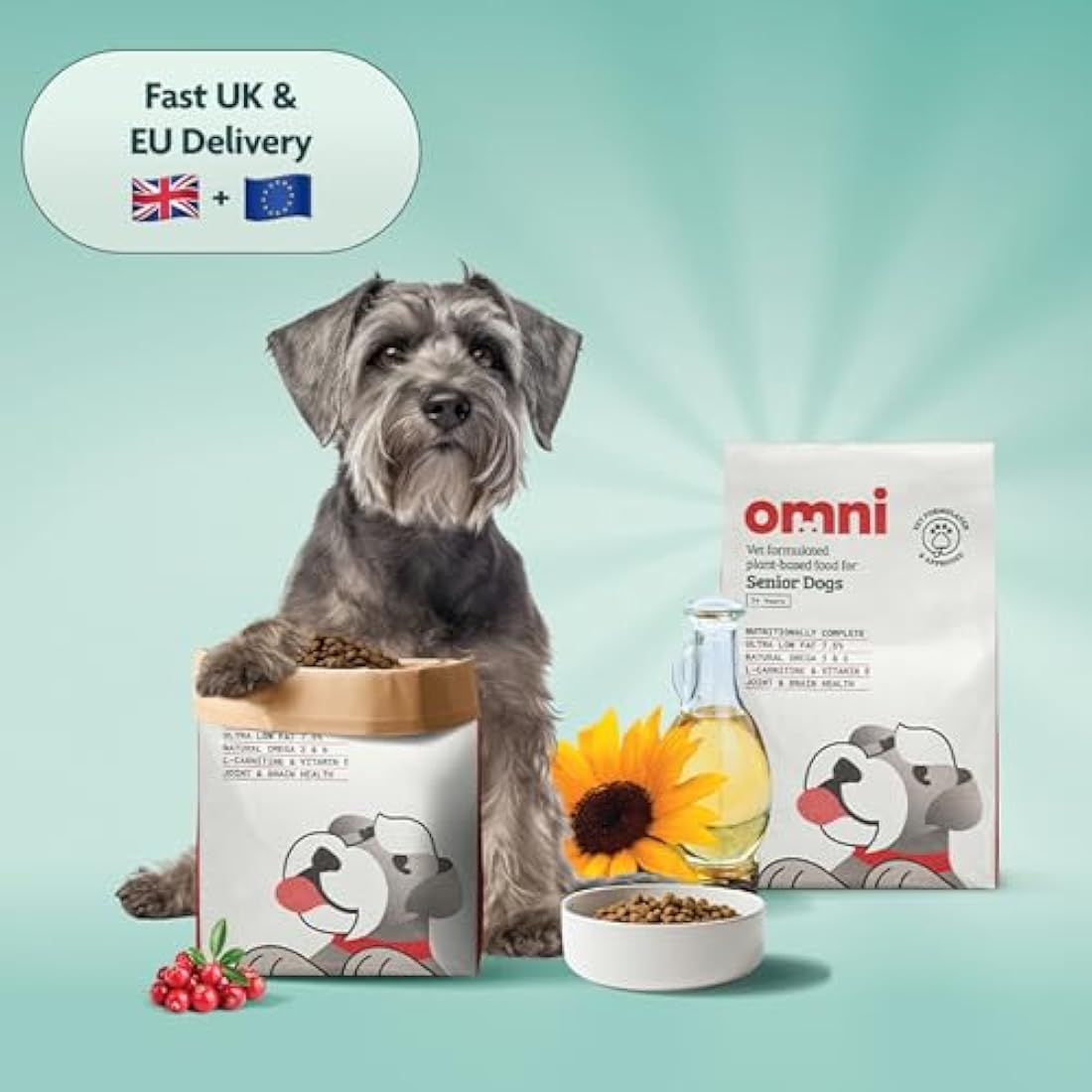 OMNI Hypoallergenic Dog Food for Senior Dogs 10kg - Protein-Rich Dry Kibble, Made in the UK with Natural Ingredients, Backed by Vets, Supported By Science, Dragons’ Den Winners