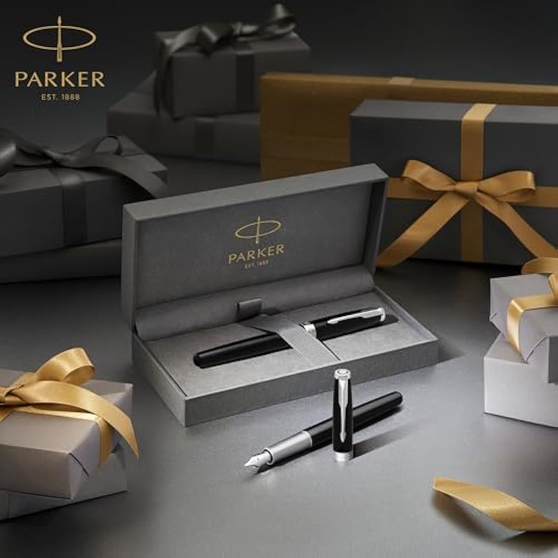 Parker Sonnet Rollerball Pen | Black Lacquer with Gold Trim | Fine Point Black Ink | Gift Box