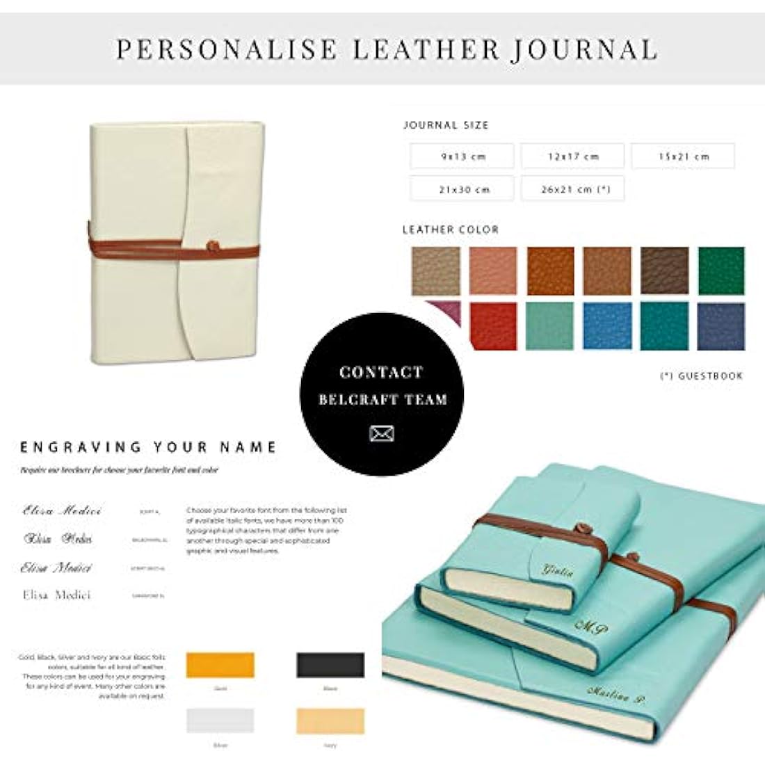 Capri Large Leather Journal A5 (15x21 cm) Ivory