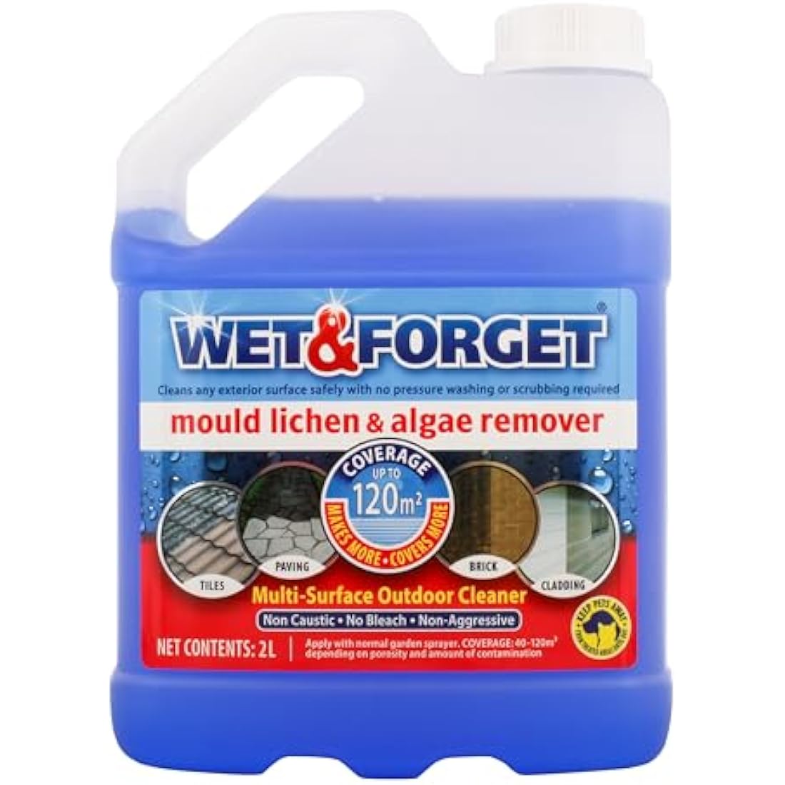 Wet & Forget Mould, Lichen & Algae Remover, Outdoor Patio Cleaner, Black Spot Remover, Bleach Free, 2L