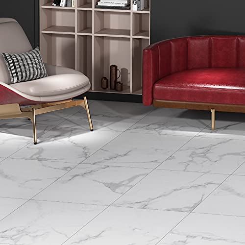 Livelynine Vinyl Flooring Adhesive Floor Tiles Grey White Marble Self Adhesive Floor Tiles Peel and Stick Floor Tiles 30x30cm Vinyl Floor Tiles for Bathroom Kitchen Hallway Bedroom Living Room, 4pcs